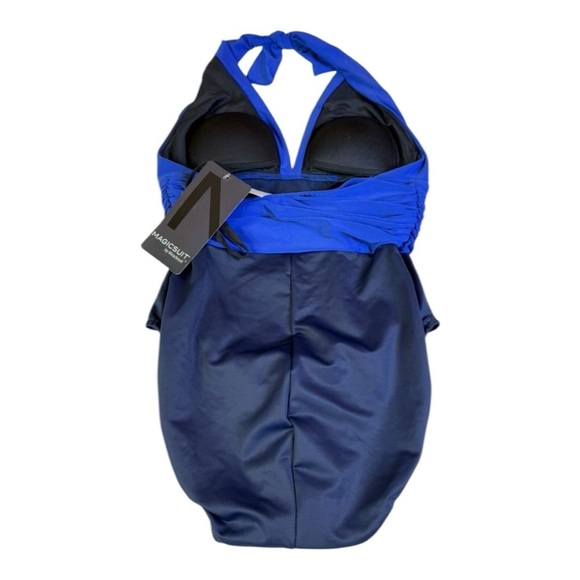 MagicSuit Tummy Control Halter Cinched Waist Colorblock Twilight Blue Size 8 - Picture 8 of 16